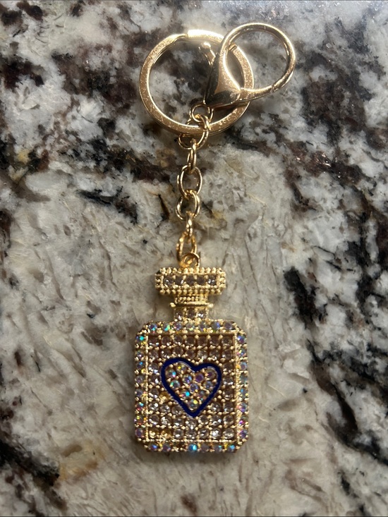 The Unbranded Brand Accessories - Gold-Tone Crystal Perfume Bottle Key & Card Holder - Heart Accent